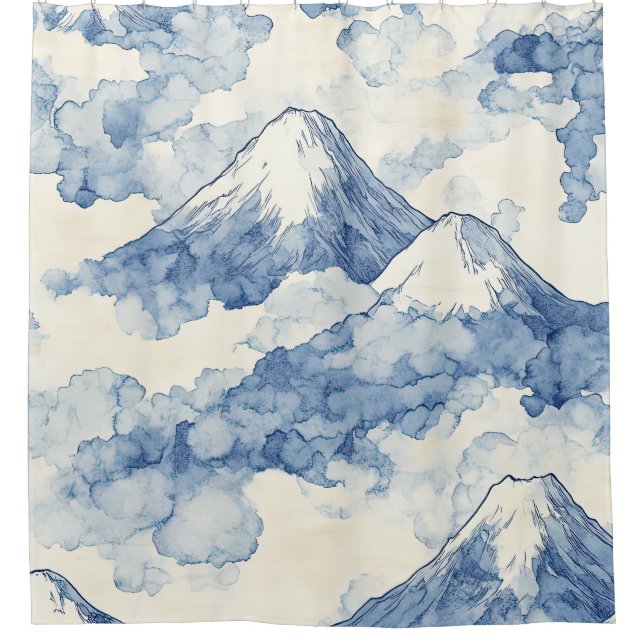 Ausgewogene Blaue Weiße Berge Schnee Duschvorhang (Vorderseite)