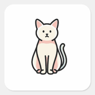 Ausgewogene Minimal-Katze – Moderne süße Illustrat Quadratischer Aufkleber