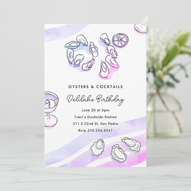 Ausgezeichnete Austern und Cocktails im Aquarell Einladung (Stehend Vorderseite)