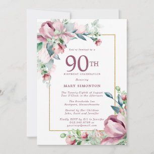 Ausgezeichnete rosa Rosen-Blumen zum 90. Geburtsta Einladung