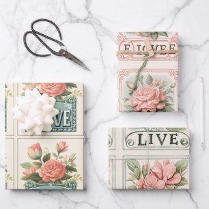 Ausgezeichnete Rosa Valentinstag Vintage-Blumenmus Geschenkpapier Set