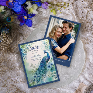 Ausgezeichnetes Blaues Pfau-Wasserfarbfoto TLW26 Save The Date