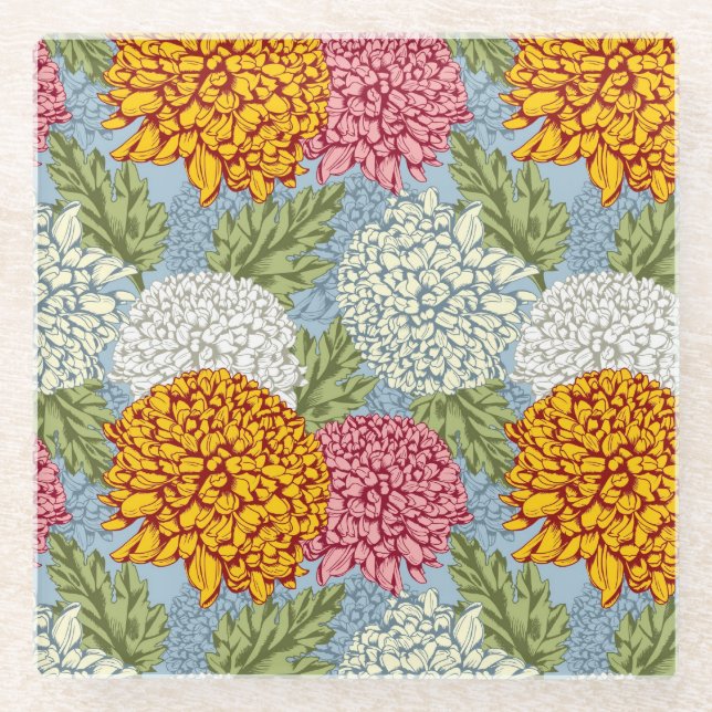 Ausgezeichnetes Muster mit Chrysanthemen Glasuntersetzer (Vorderseite)
