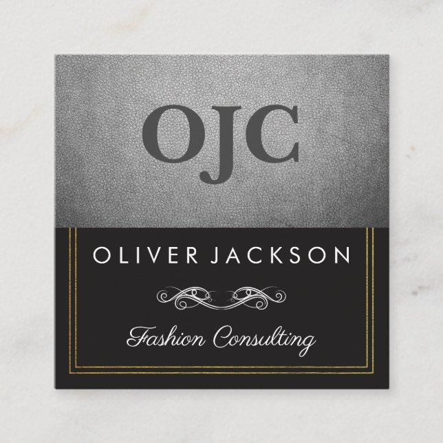 Ausgezeichnetes Silber-Leder mit Doppelarbeit Quadratische Visitenkarte (Vorderseite)