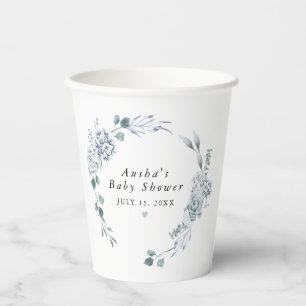 AUSHA Dusty Blue Floral Boy Baby Dusche Pappbecher
