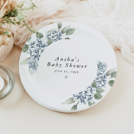 AUSHA Dusty Blue Floral Boy Baby Dusche Pappteller