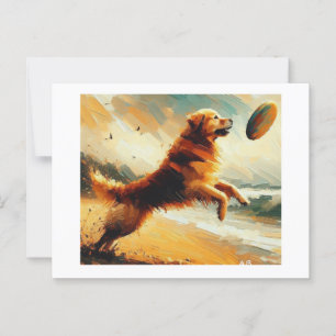 Auslaufen des Hundes bei Frisbee, Postkarte