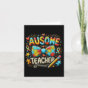 Ausome Teacher Autism Awareness Bow Puzzle Apparel Karte