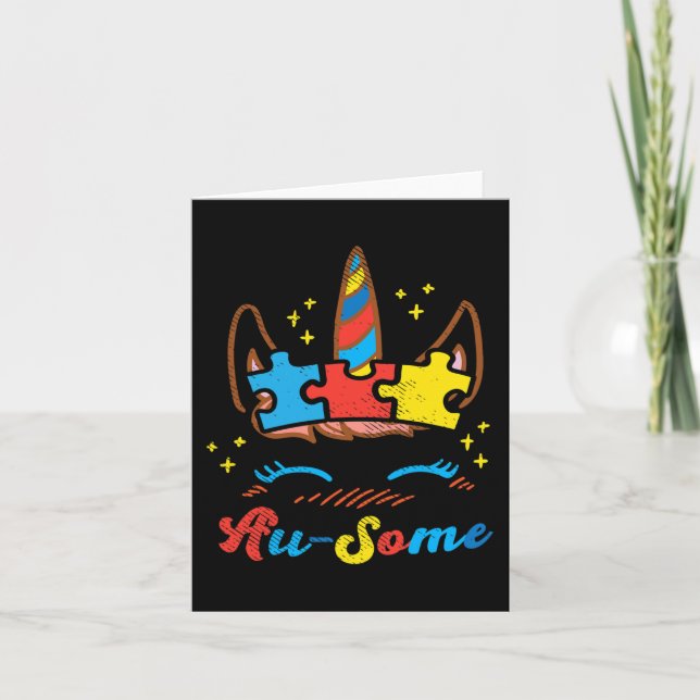 Ausome Unicorn Gesicht Puzzle Autismus Bewusstsein Karte (Vorderseite)