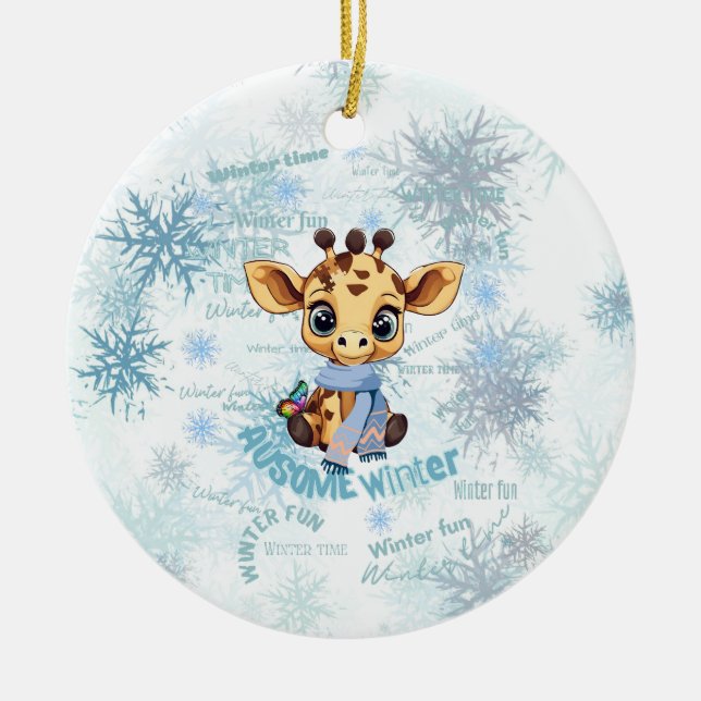 Ausome Winter – One of a Kind Snowflake Giraffe  Keramik Ornament (Vorne)
