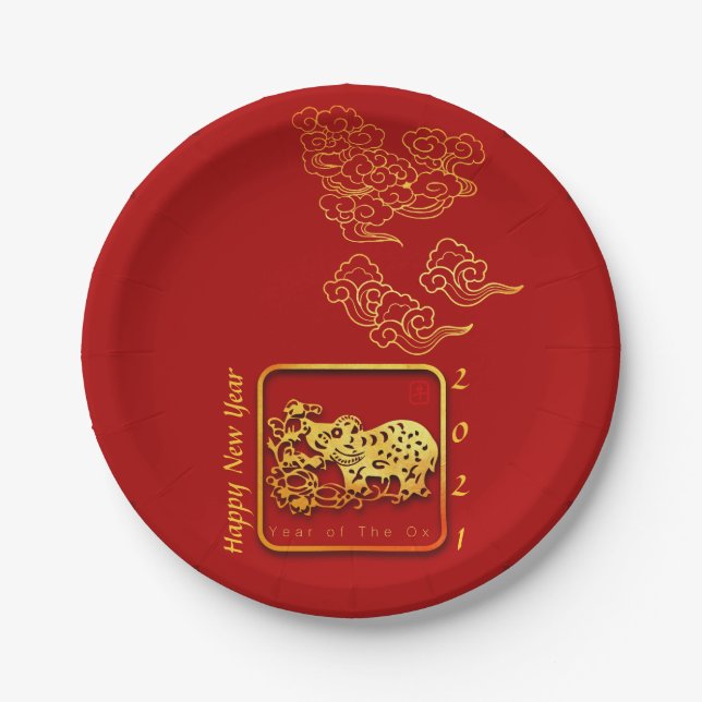 Auspicious Clouds Chinesisch Neujahr OX 2021 PP Pappteller (Vorderseite)
