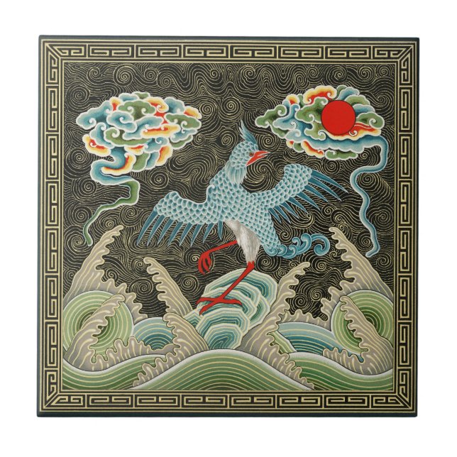 Auspicious Tide & Phoenix steigendes chinesisches  Fliese (Vorderseite)