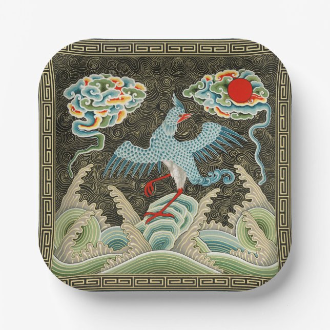 Auspicious Tide & Phoenix steigendes chinesisches  Pappteller (Vorderseite)