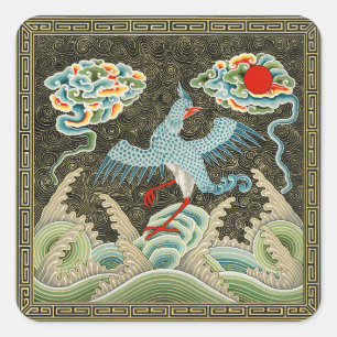 Auspicious Tide & Phoenix steigendes chinesisches  Quadratischer Aufkleber