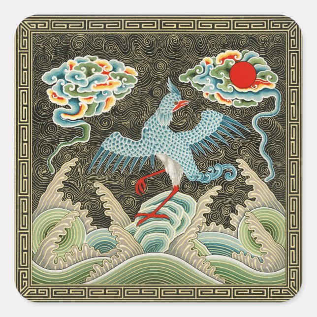 Auspicious Tide & Phoenix steigendes chinesisches  Quadratischer Aufkleber (Vorderseite)