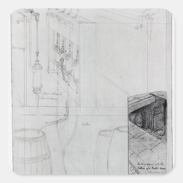 Ausrüstung für Bier Keller, 1825 Quadratischer Aufkleber (Vorderseite)