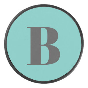 Ausschließlicher Aquamarin-Grau-Monogramm-Anfangsb Eishockey Puck