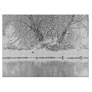 Ausschnitt-Brett-GlasWestern-Winter-Baum-Fluss Schneidebrett