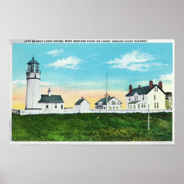 Außenansicht Cape Blanco LeuchtturmKüste Poster (Vorne)