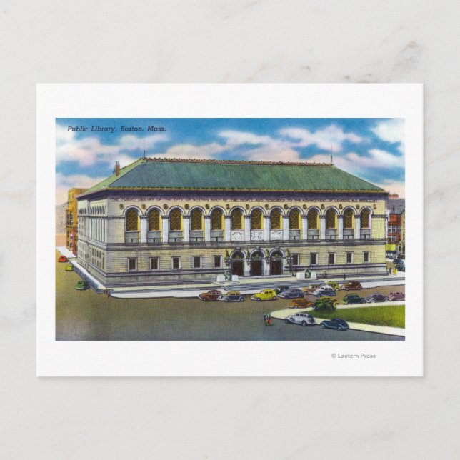 Außenansicht der öffentlichen Bibliothek Postkarte (Vorderseite)