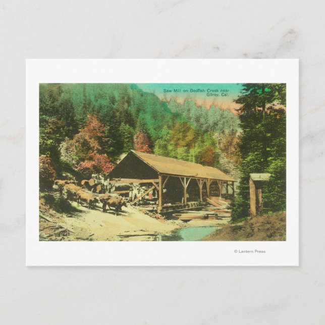 Außenansicht der Sägemühle auf der Bodfish Creek Postkarte (Vorderseite)