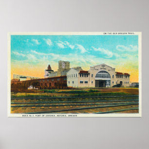 Außenansicht des Hafens des Astoria Dock-Gebäude Poster