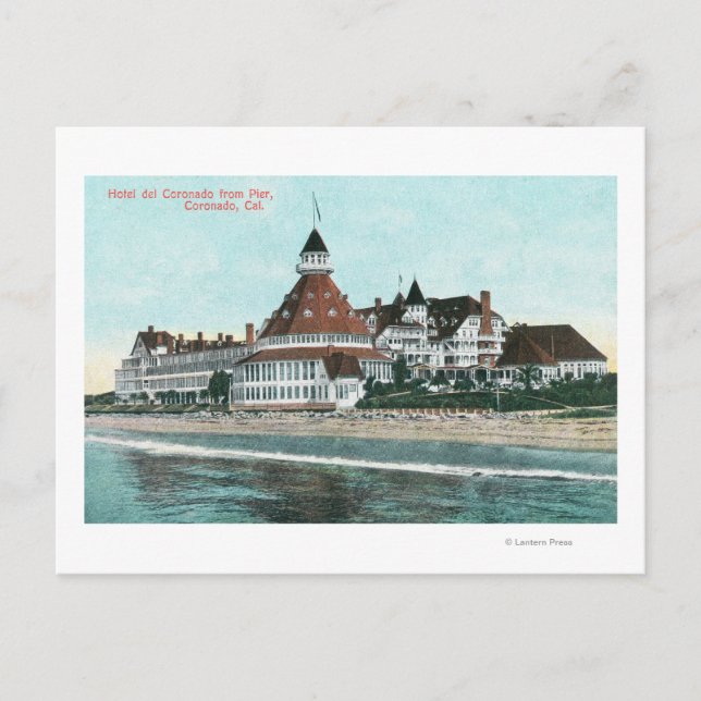Außenansicht des Hotels del Coronado vom Pier aus Postkarte (Vorderseite)