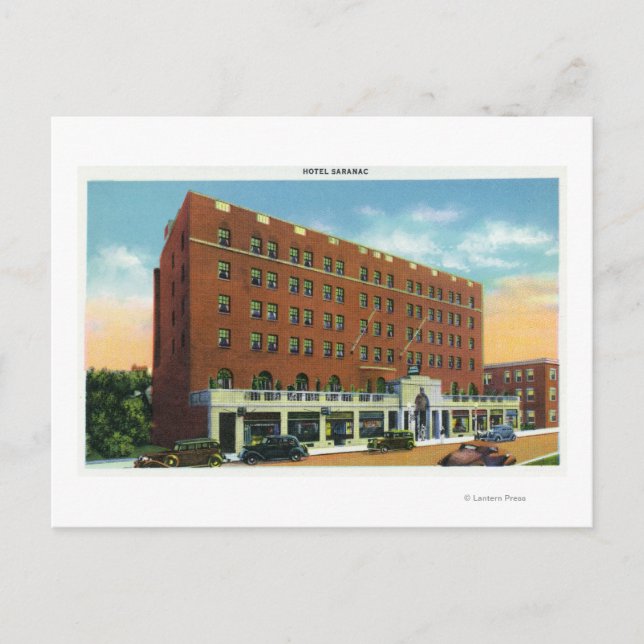 Außenansicht des Hotels Saranac Postkarte (Vorderseite)