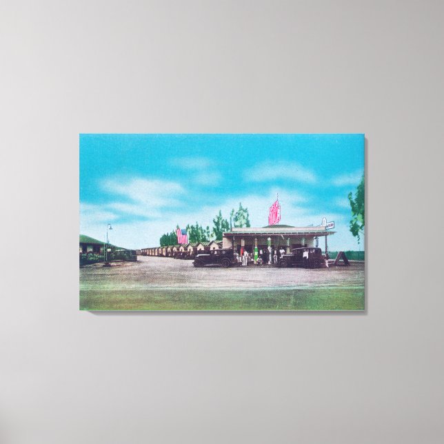 Außenansicht des Tourist Motor Court Leinwanddruck (Vorderseite)