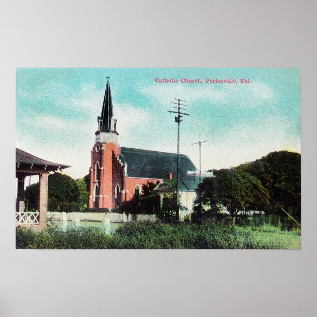 Außenansicht einer katholischen Kirche Poster (Vorne)