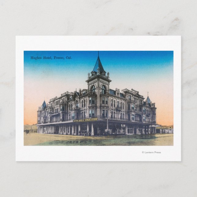 Außenansicht Hughes HotelFresno, CA Postkarte (Vorderseite)