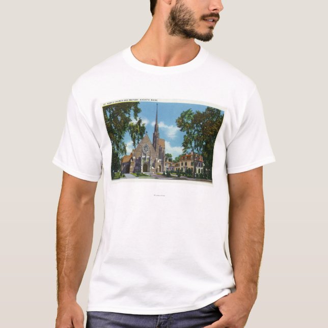 Außenansicht St Mary von Kirche und von Pfarrhaus T-Shirt (Vorderseite)