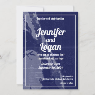 Außenbanken OBX NC Vintage Karte Einladung Hochzei