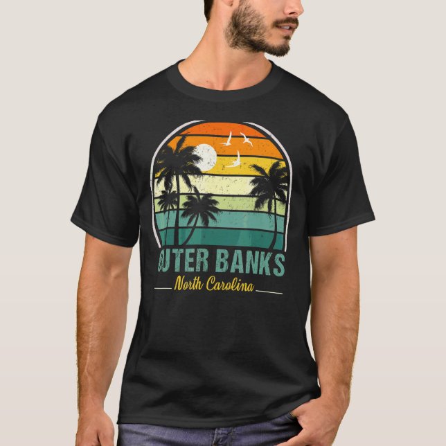 Außenbanks North Carolina Retro Sonnenuntergang Pa T-Shirt (Vorderseite)