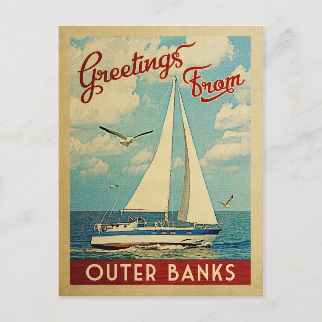 Außenbanks Postcard Sailboat Retro North Carolina Postkarte (Vorderseite)