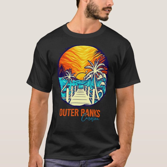 Außenbanks Sonnenuntergang Matching Ferien Freunde T-Shirt (Vorderseite)