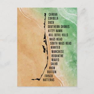 Außenbanks Städte Postkarte mit OBX Städte & Karte