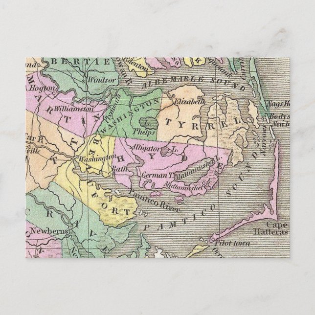 Außenbanks und Eastern North Carolina Map (1827) Postkarte (Vorderseite)