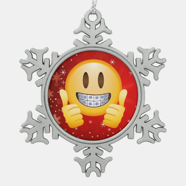 Aussenseiter-Klammer-Weihnachten Emoji stellen Schneeflocken Zinn-Ornament (Vorderseite)