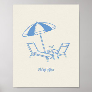 "Außer Haus" Minimalistische Blaue Linienkunst Str Poster