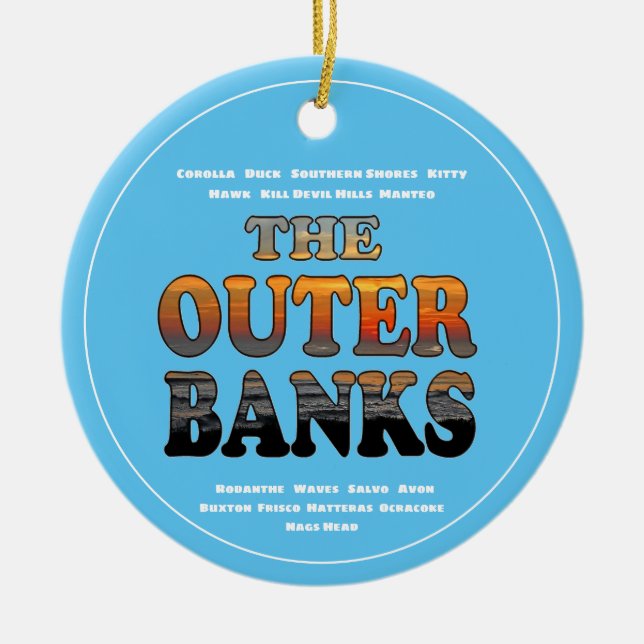 Äußere Banken überstürzen Text und Städte OBX Keramik Ornament (Vorne)