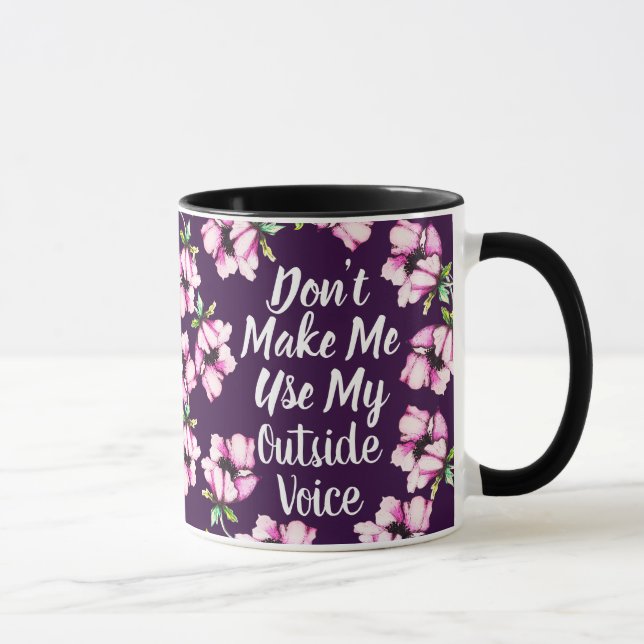 Äußere Stimme | Wasserfarbene violette Blumen Tasse (Rechts)