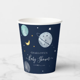 Äußerer Space Navy Blue Modern Baby Dusche Pappbecher