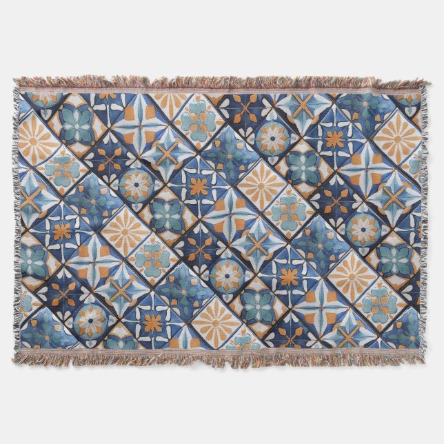 Außergewöhnliches Blau & Orange, arabisch und maro Decke (Vorderseite)