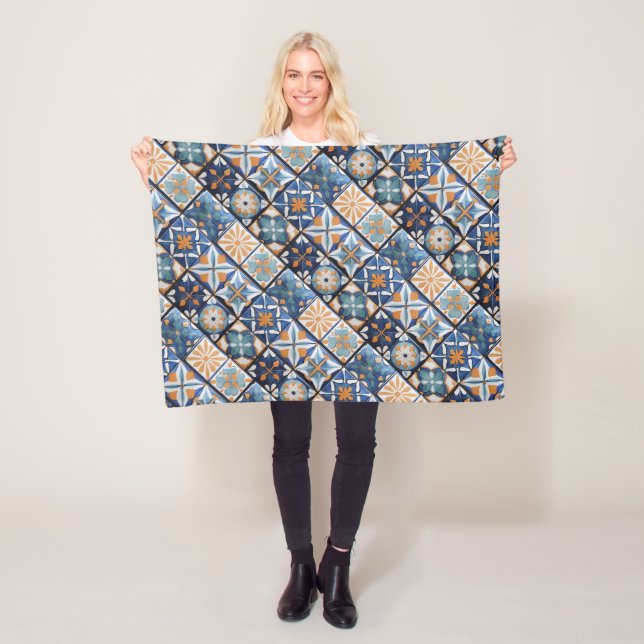 Außergewöhnliches Blau & Orange, arabisch und maro Fleecedecke (Beispiel)