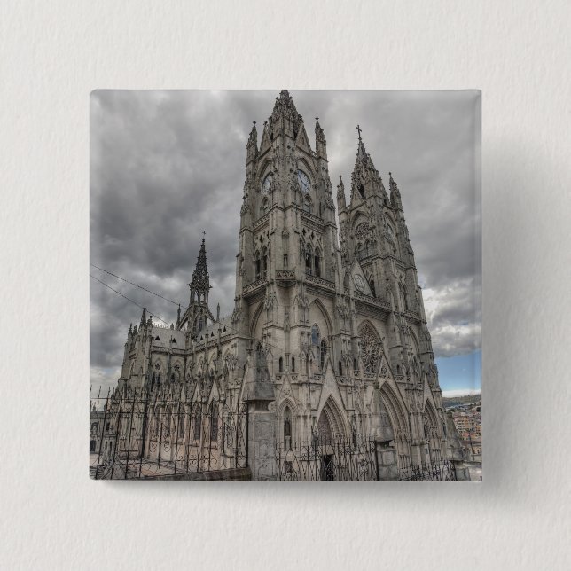 Außerhalb der Basilika in Quito, Ecuador Button (Vorderseite)