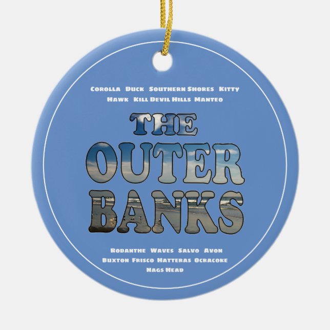 Außerhalb der Strandbänke - Text und Städte - OBX Keramik Ornament (Vorne)