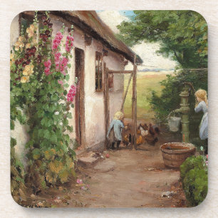 Außerhalb des Bauernhauses - H.A. Brendekilde Getränkeuntersetzer