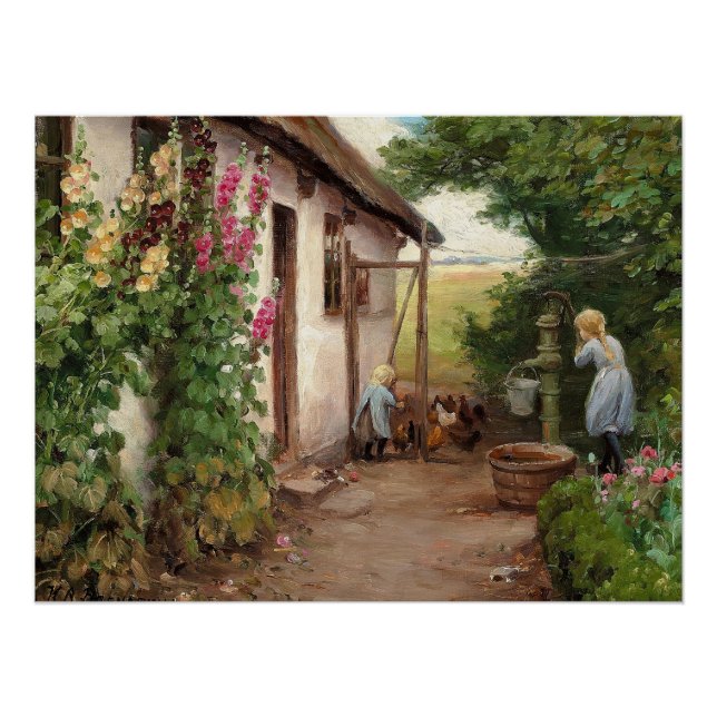 Außerhalb des Bauernhauses - H.A. Brendekilde Poster (Vorderseite)