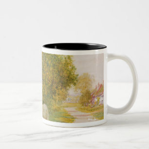 Außerhalb des Dorf-Gasthauses Zweifarbige Tasse